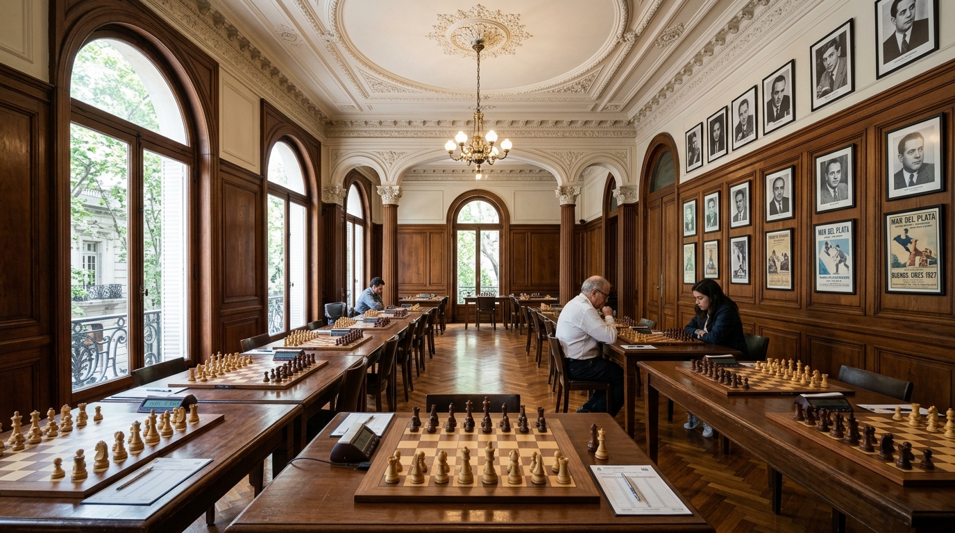 Salón principal de torneos de ajedrez en Recoleta, Buenos Aires